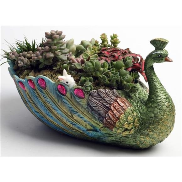 Succulents Planter Plants Pot Handmade 9.4 Inch Peacock Pot Resin Base Large Pot - Picture 2 of 5